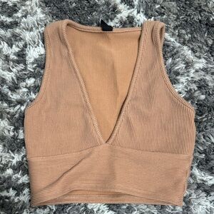 SHEIN Tan Ribbed Crop Top